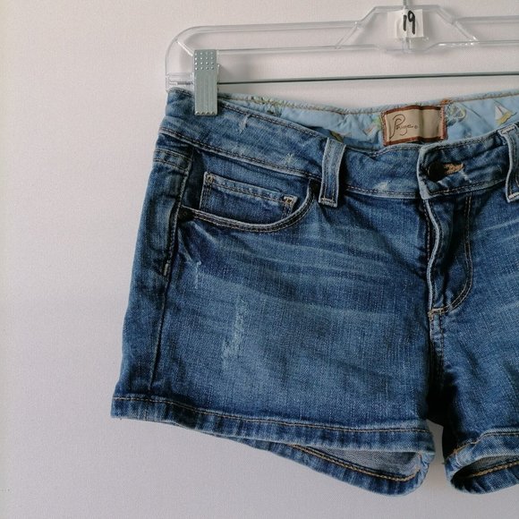 Paige Womens Blue Low Rise Stretch Distressed Denim Canyon Jean Shorts Size 27 - Picture 3 of 7